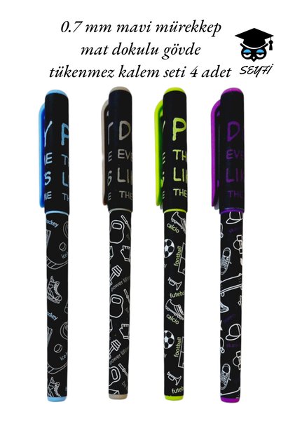 0.7 mm Blue Ink Matte Texture Body Ballpoint Pen Set 4 Pcs