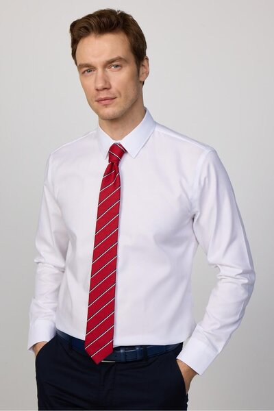 Slim fit бела кошула без пеглање 100% памук, еколошка со Ekoteks сертификат