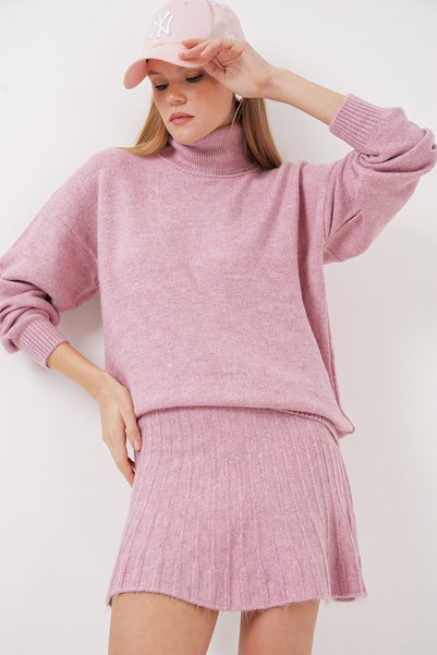 15891 Sweater Skirt Knitwear Two-Piece Set - Pink