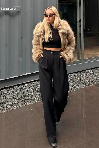 Black Hera Elastic Waist Pocket Palazzo Women's Trousers