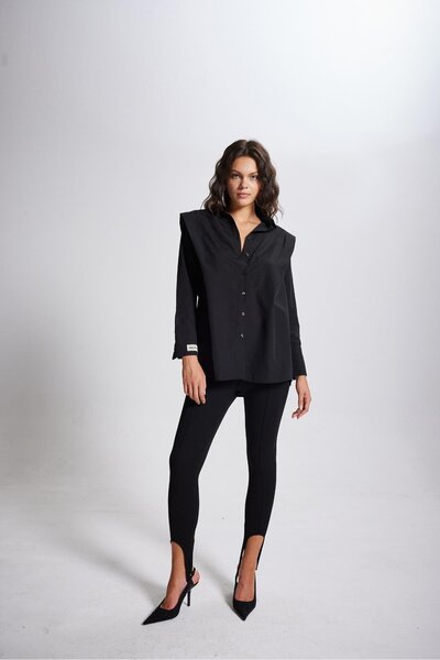 Elastic Bottom High Waist Nosta Leggings Trousers Black
