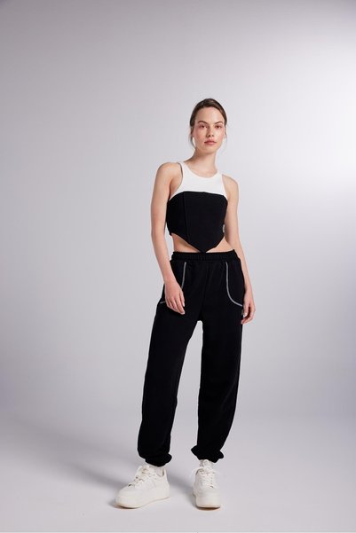 Elastic Leg Constrast Stitched Rhode Sweatpants Black