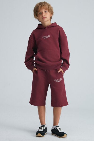 Zvonko Boy's 100% Cotton Hooded Elastic Waist Burgundy Bottom-Top Set