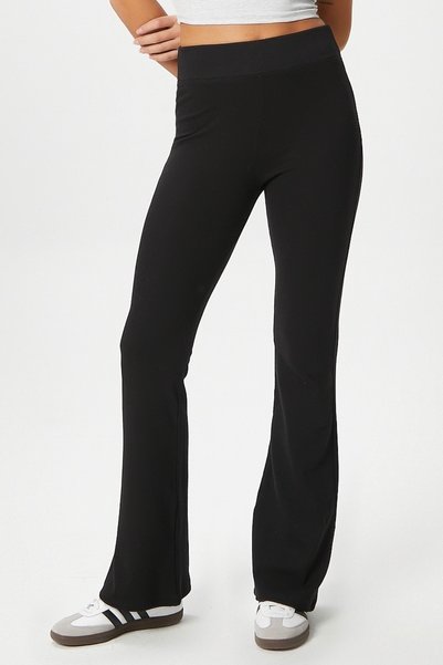 Women's Eden Waist Ribbed Spanish Leg Black Sweatpants