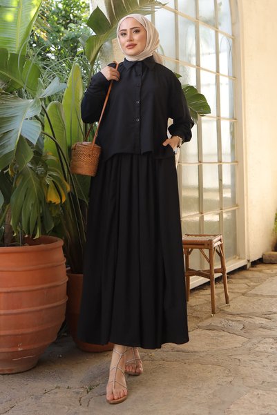 Black Front Short Back Long Shirt Skirt Wrap Suit