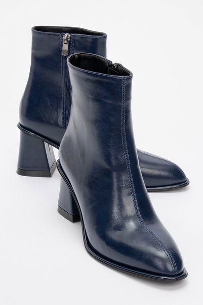 Alba Navy Blue Skin Women's Thick Heeled Boots