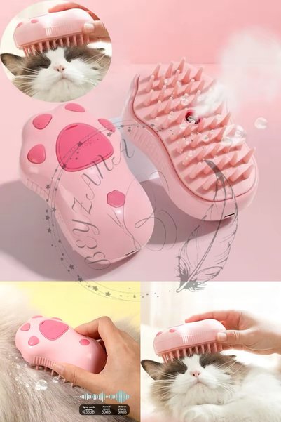 Pink Paw Pattern Steam Cat & Dog Washing Brush Cat Silicone Brush Pet Grooming Comb