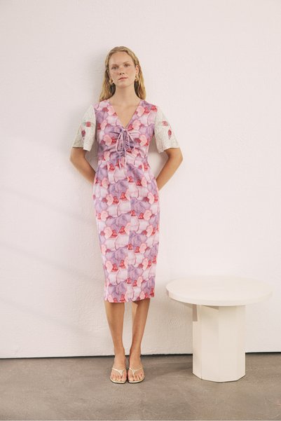 Unspoken Expectations V-Neck Patterned Linen Dress