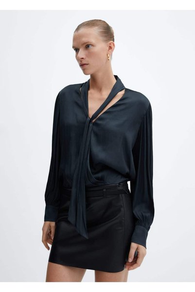 Satin Blouse with Tie Detail