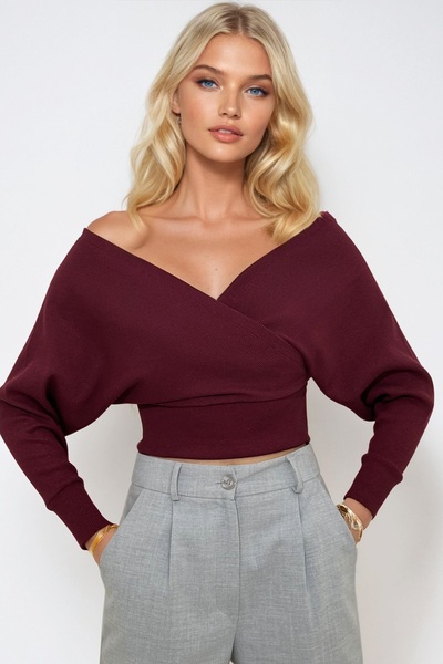 Women's Plum Front and Back V-Neck Double Breasted Blouse Alc-019-053-Blz