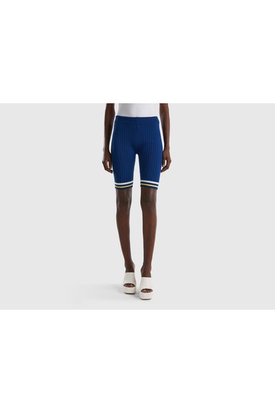 Women's Navy Blue Mix Striped Bermuda Knitwear Leggings