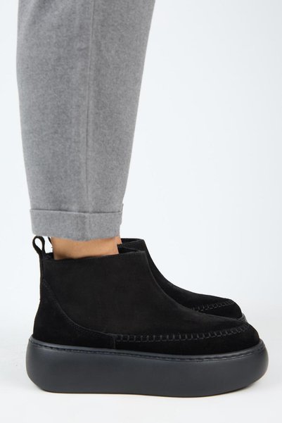 (Carolina) Women's Genuine Leather Fur-Lined Mini Black Boots