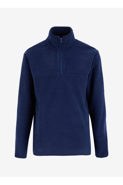 Navy Blue Men's Stand Collar Relaxed Fleece Sweatshirt C4Wm-Swt4201