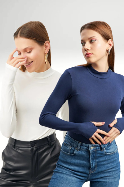 Women's White Navy Blue 2-Piece Body with Finger Detail