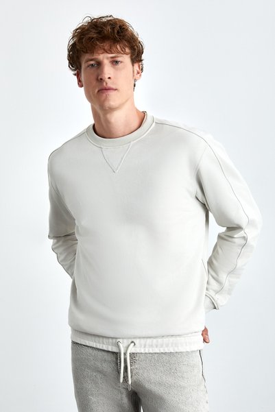 Danko Men's Soft Crew Neck 3 Thread Stone Color Sweatshirt