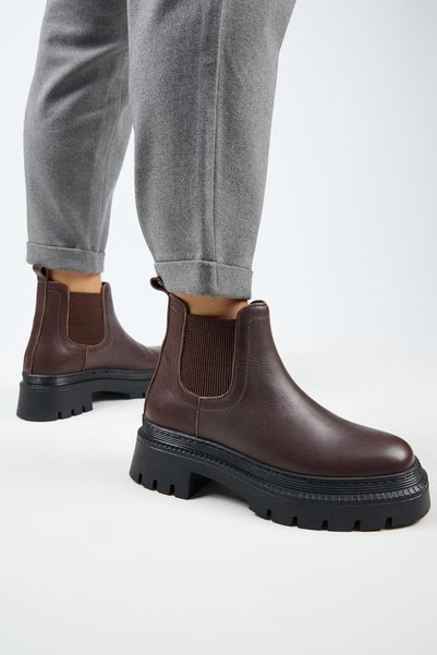 Misty Women's Genuine Leather Dark Brown Boots with Elastic on Both Sides