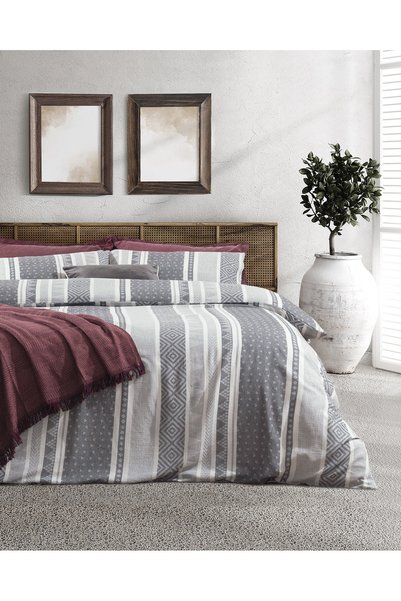 Semnoz Double Cotton Pcs Jacquard Bed Sheet Pcs Duvet Cover Set - Gray/Anthracite