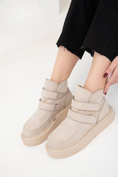 Beige Suede Women's Boots & Booties 20092