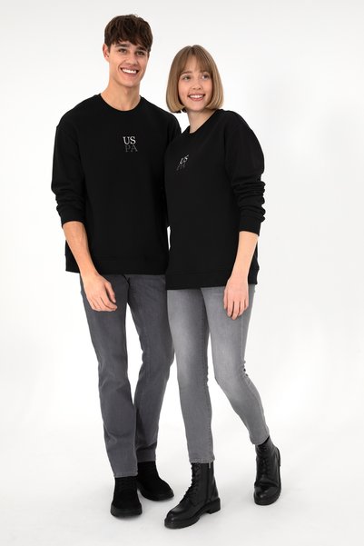 Men's Comfort Fit Crew Neck Black Basic Sweatshirt 50293420-Vr046