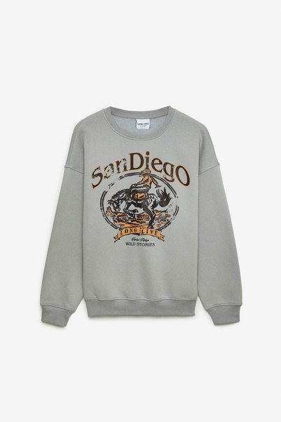 Leonit Men's Printed 3 Thread Raised Crew Neck Long Sleeve Gray Sweatshirt