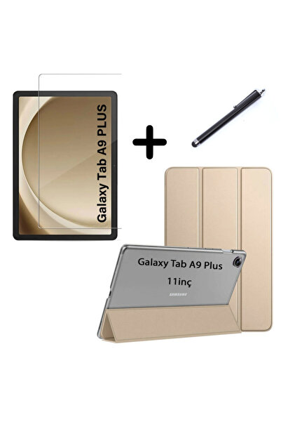 Сет компатибилен со Galaxy Tab A9 Plus X210, паметна маска за таблет од PU кожа, заштитник за екран, пенкало X216 златна
