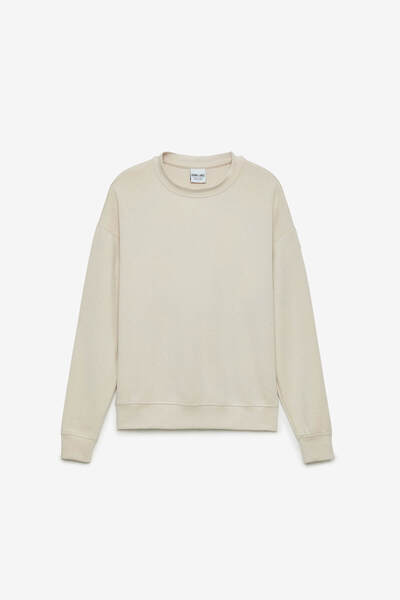 Marigona Women's Knitted Round Neck Comfort Fit Vanilla Sweatshirt