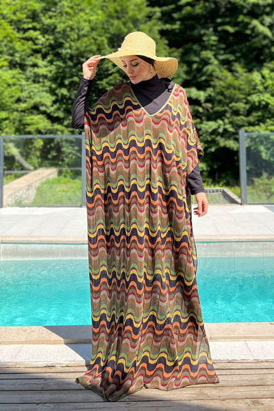 Colorful Knitwear Hijab Swimsuit - Single Kaftan Pareo 430-T13