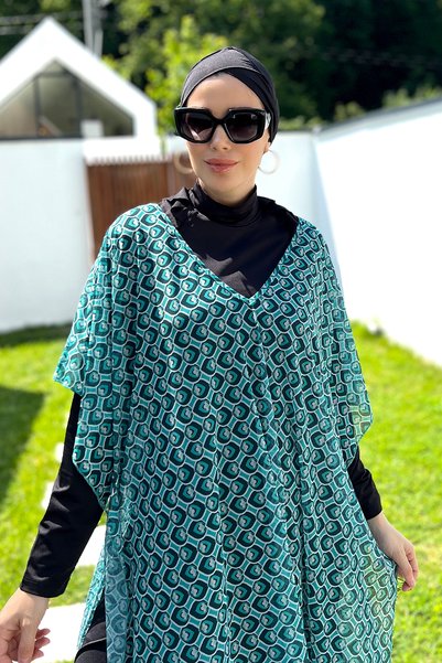 Mint Colored Hijab Pareo - 430-306 Model Single Kaftan Patterned