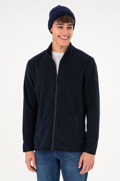 Men's Navy Blue Basic Fleece Cardigan 50298066-Vr033