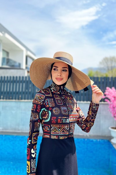 Zippered Lycra Fully Covered Hijab Swimsuit R076 Peru