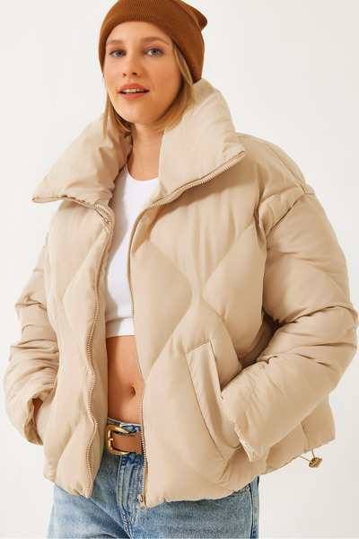 Women's Beige Oversize Inflatable Coat 10191065