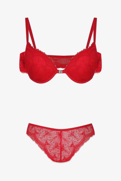 Women's Half Padded Front Openable Lace Bra Set