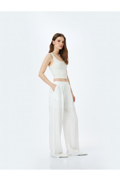 Half Lined Pleat Detailed Viscose Palazzo Trousers