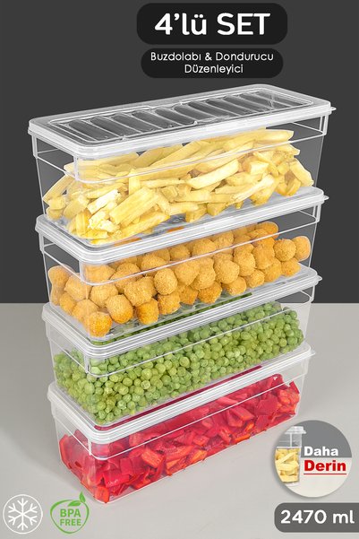 4-Piece Deep Microwave Compatible Food Storage Container - Transparent Lid Organizer Set 2470ml