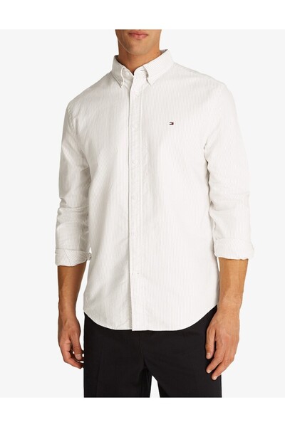 Men's Woven Bowknot Collar Long Sleeve Casual Beige1 Shirt Mw0Mw36238-0Aa
