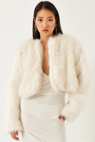 Women's Ecru Faux Fur Lined Coat 38119 60251968
