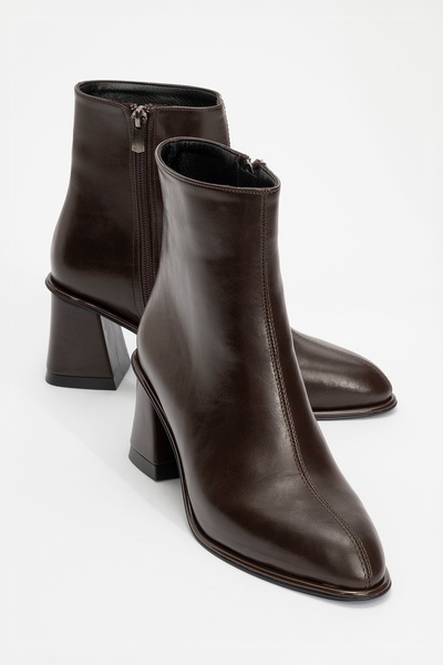 Alba Brown Skin Women's Thick Heeled Boots
