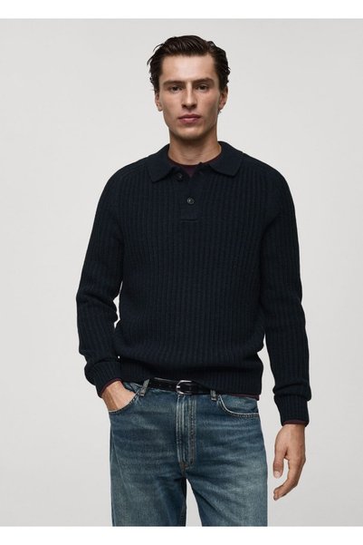 Ribbed Knitwear Polo Neck Sweater