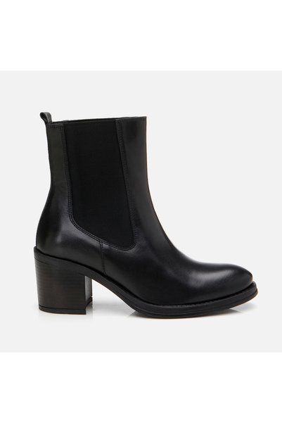 Genuine Leather Black Women's Heeled Boots