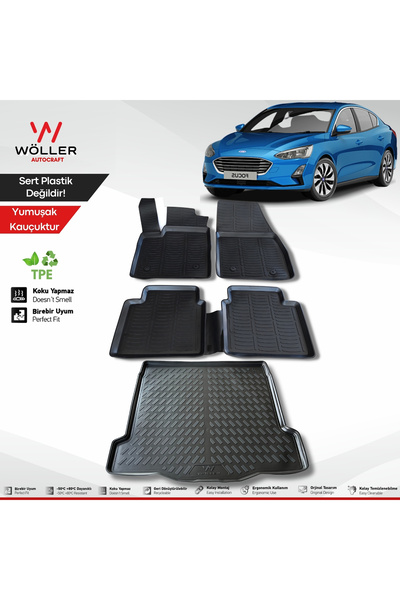 Ford Focus 5 седан патосници и када за багажник 2018-2025 3D Ultraflex сет