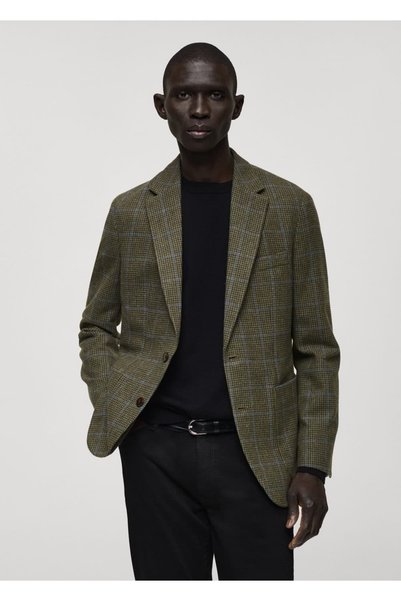 Slim Fit Houndstooth Wool Blazer Jacket