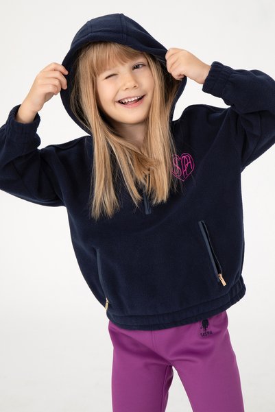 Girl's Navy Blue Half Zipper Fleece Sweatshirt 50296287-Vr033