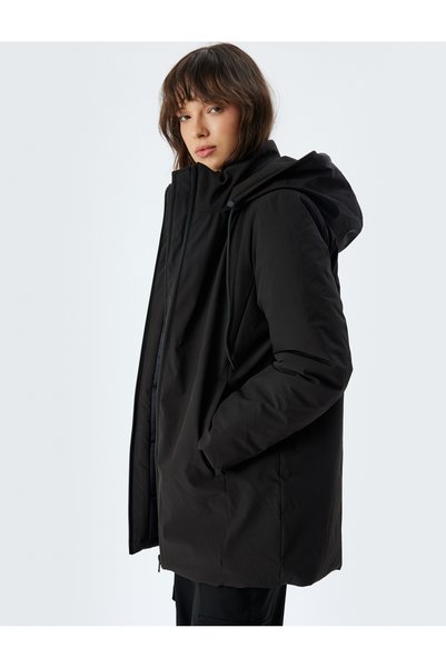 Hooded Coat Water Repellent Stand Collar Zippered Windproof with Pockets