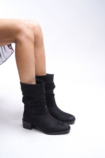Rheggec Women's Bellows Short Boots 00126063 Black Suede