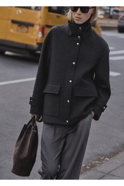 High Collar Midi Woolen Coat