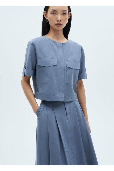 Cotton Blouse with Chest Pocket