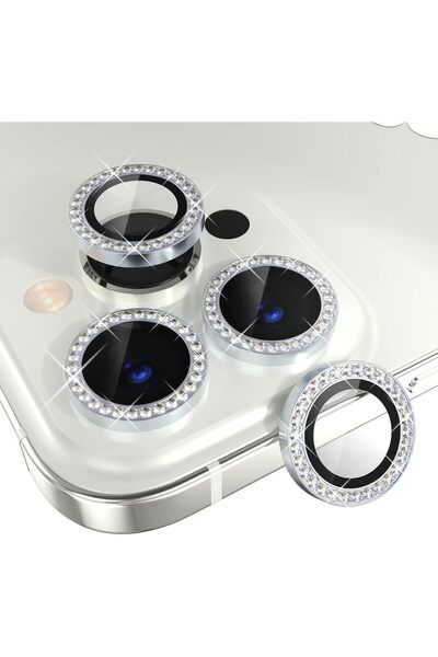 iPhone 13 Pro/13 Pro Max компатибилен заштитник за леќи на камера од калено стакло со Swarovski камења (сет од 3) сребрен