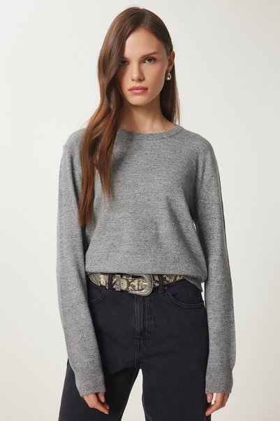 Crew Neck Basic Knitwear Sweater Gray Lus0062