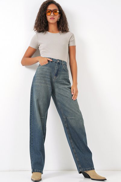 6689 Women's High Waist Baggy Jeans - Indigo