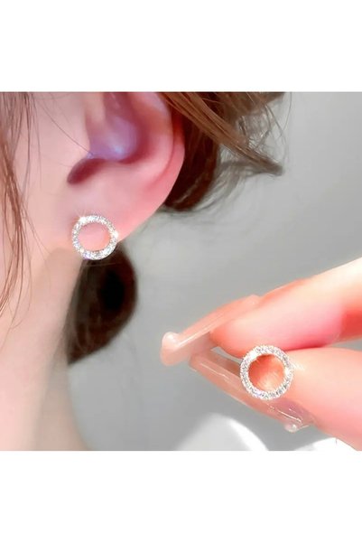 Women's Zircon Round Steel Earrings